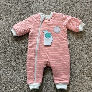 NWT Little Green Organic Cotton Pink White Stripe‎ Baby Bunting Lightweight 3-6M
